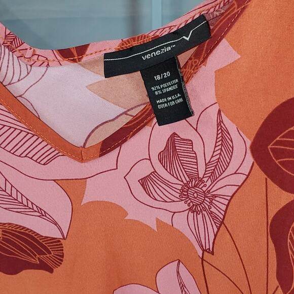Venezia Women’s Floral Blouse – Pink/Orange Print, V-Neck, Size 18/20 - Picture 5 of 5